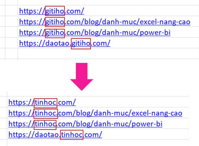 Thay thế chuỗi văn bản trong Hyperlink bằng tính năng Find & Replace